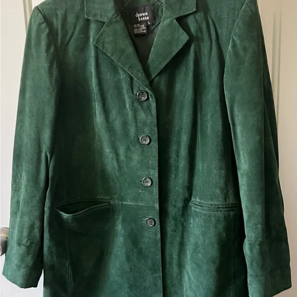 Dennis Basso Green 100% Leather Suede Jacket Sz L. - Picture 14 of 14